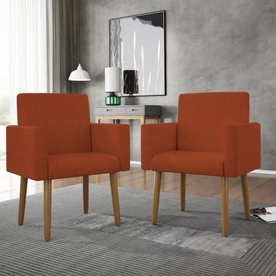 Kit 2 Poltronas Cadeira Recepção Nina Com Puff Balaqui Decor Terracota