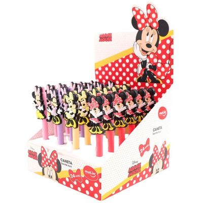Caneta Esferográfica Retrátil Escrita Azul Disney Minnie Mouse Molin Amarelo
