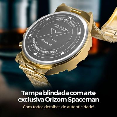 Relogio Masculino Dourado Inoxidavel Aço + Caixa Premium Grande Analogico Mostrador Preto Ponteiro
