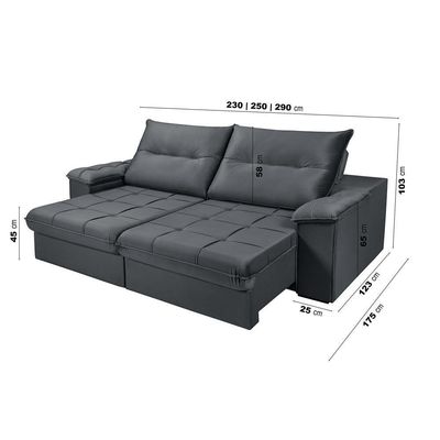 Sofá Dallas 2,90 Reclinável Conforto Sala De Casa Retrátil 5 Lugares Império Chumbo 163