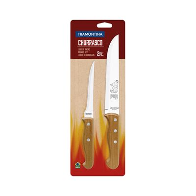 Conjunto de Facas para Churrasco Tramontina em Inox com Cabo de Madeira Natural 2 Peças