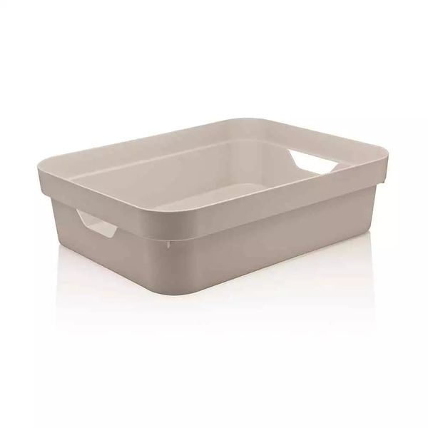 Cesto Organizador Martiplast Cube em Plástico Bege com Alças Baixa 29,5x21x9cm