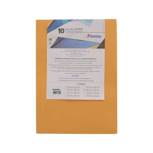 Envelope Saco Foroni Kraft Ouro 260x360mm com 10 Unidades