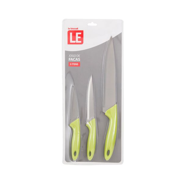 Conjunto de Facas Le Kitchen Fun R1006 em Inox Com Cabo Plástico Verde 3 Peças