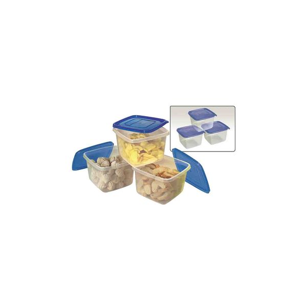 Conjunto de Potes São Bernardo Multiclick em Plástico Quadrado com Tampa Azul com 3 Peças 2,6L