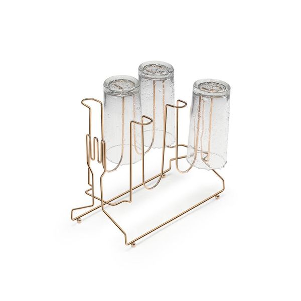 Porta Copo Arthi Querida em Aço Cromado Dourado para 6 Copos