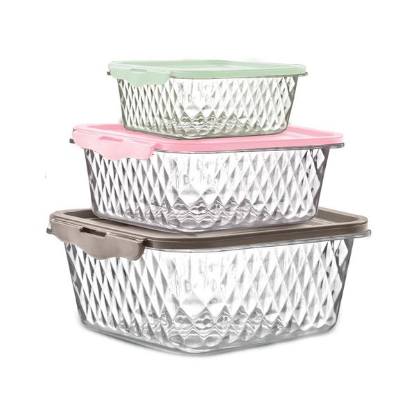 Conjunto de Potes Plasvale Cristal em Plástico com Tampa Colorida com 3 Peças Conjunto de Potes Plasvale Cristal em Plástico com Tampa Colorida com 3 Peças