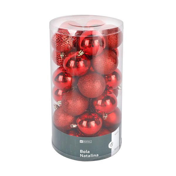 Tubo Bola Natal Le 6cm Vermelho com 30 Unidades