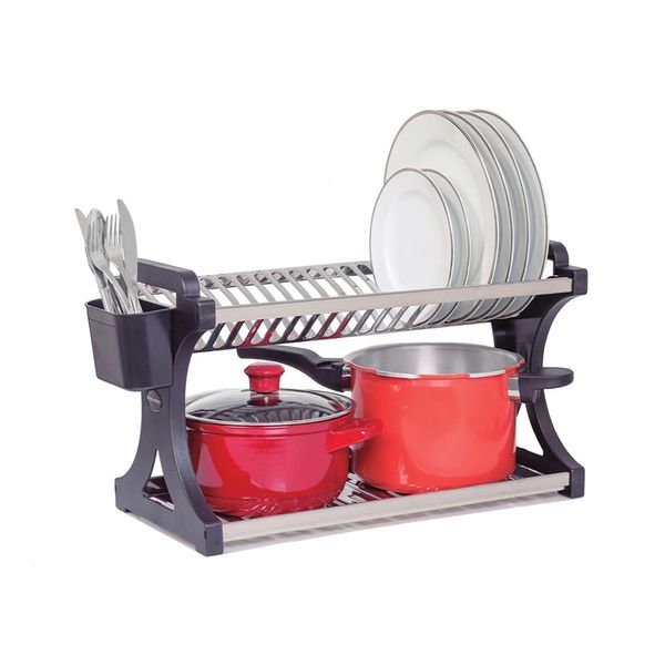 Escorredor de Pratos Domum em Inox Capacidade para 20 Pratos Preto Escorredor de Pratos Domum em Inox Capacidade para 20 Pratos Preto