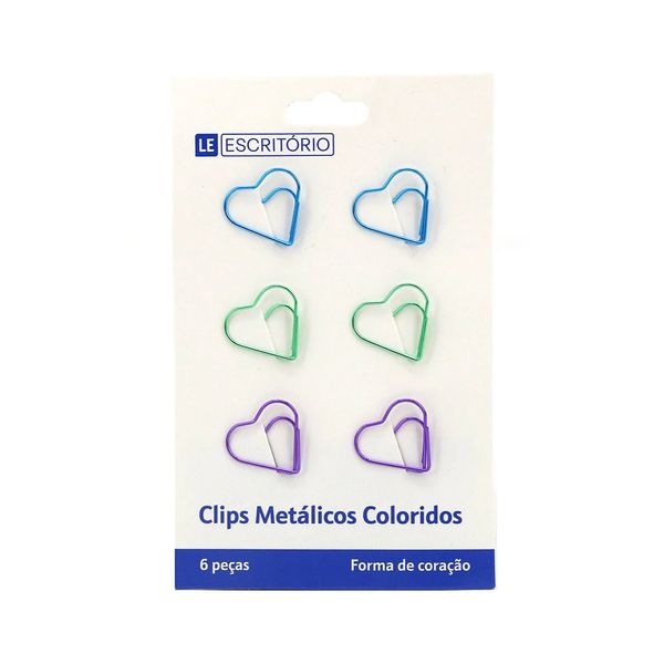 Clip Le Metálico Color Formato Coração com 6 Unidades