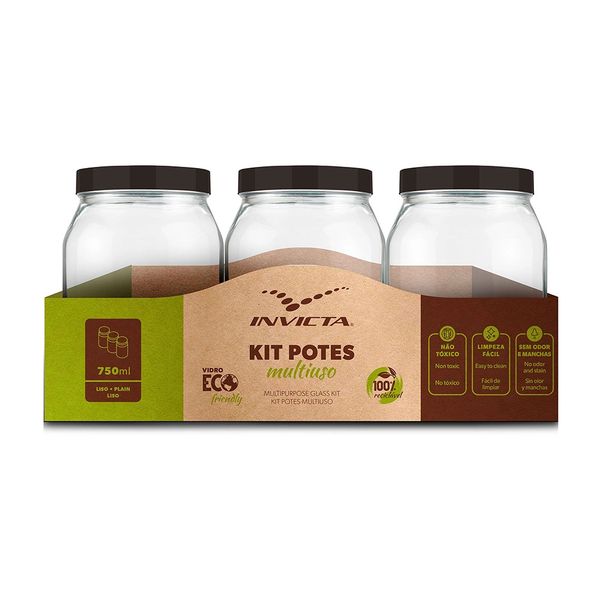 Conjunto de Potes para Mantimentos Invicta Liso 3 Peças 750ml Preto Conjunto de Potes para Mantimentos Invicta Liso 3 Peças 750ml Preto