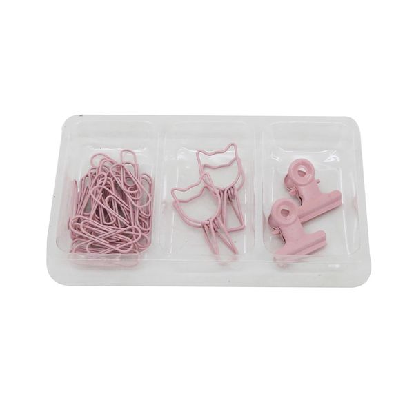 Kit Office Le Pink com Binder Clip Cat 33mm, Binder Clip 22mm e Clip Paper 28mm 34 Peças