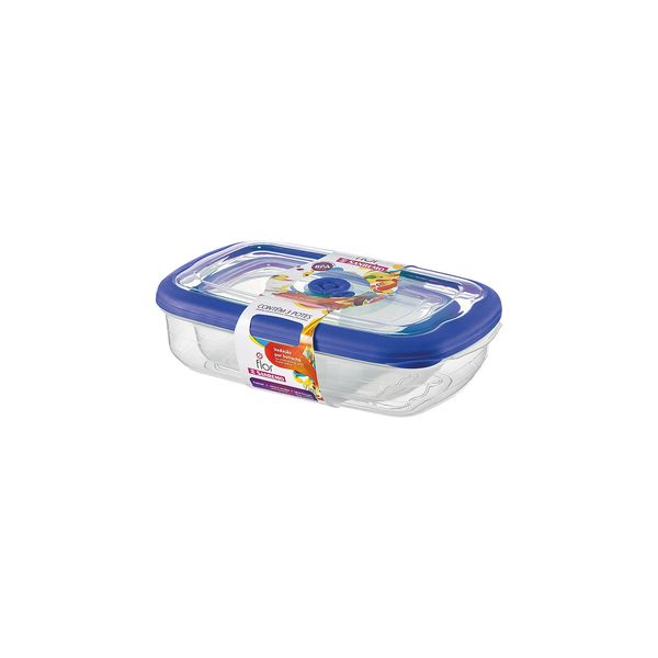 Conjunto de Potes Sanremo Flor em Plástico com Tampa Azul Retangular com 3 Peças
