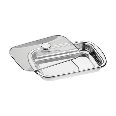 Assadeira Tramontina Cosmos Retangular 61315394 Inox Com Tampa De Vidro Inox 61315394
