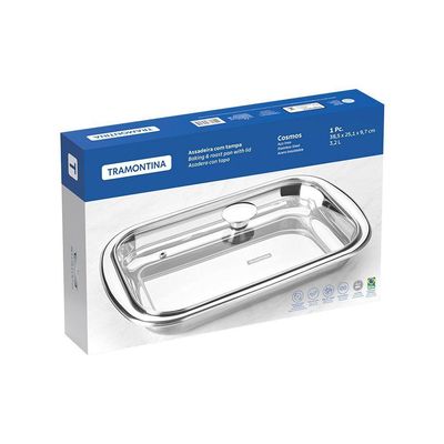 Assadeira Tramontina Cosmos Retangular 61315394 Inox Com Tampa De Vidro Inox 61315394