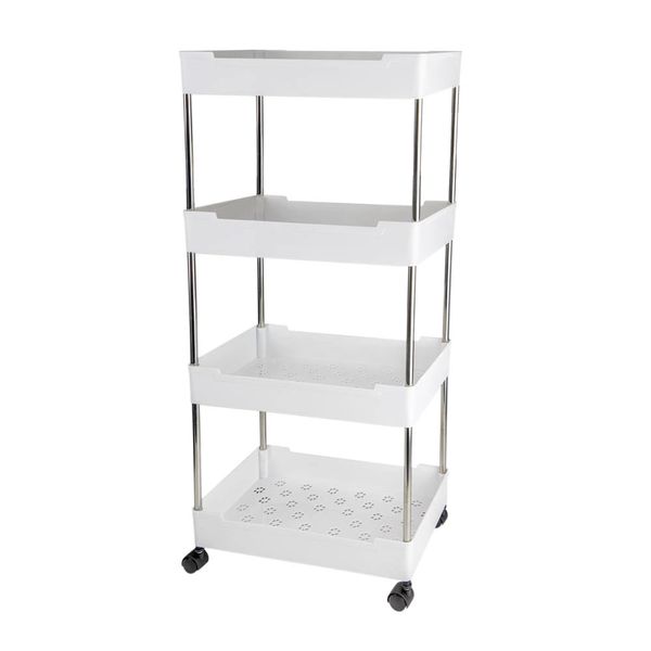 Estante de Plástico Multiuso Le Empilhável com Rodas e 4 Prateleiras Branca Estante de Plástico Multiuso Le Empilhável com Rodas e 4 Prateleiras Branca