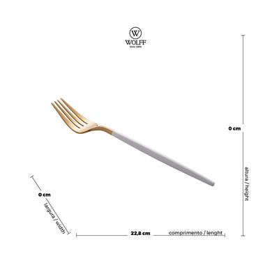 Faqueiro Kyoto Wolff em Inox Dourado com Cabo Branco 24 Peças