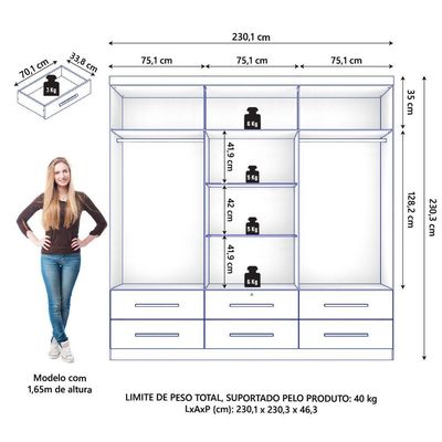 Guarda Roupas Casal 6 Portas 6 Gavetas Maximus Zanzini Madeirado