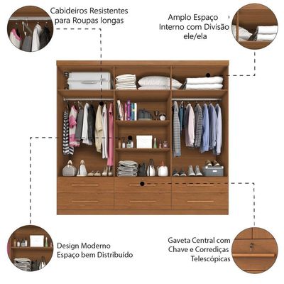 Guarda Roupas Casal 6 Portas 6 Gavetas Maximus Zanzini Madeirado