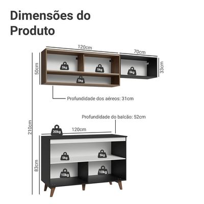 Armário De Cozinha Compacta 190cm Reims Madesa Preto/Rustic