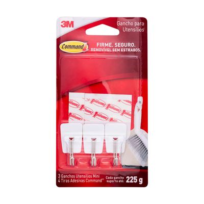 Gancho 3M Adesivo Command Utensil Hook com 3 Até 225g Branco