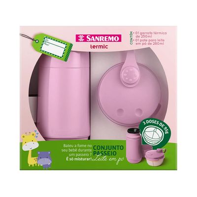 Kit Passeio Sanremo Garrafa Térmica e Pote de Leite em Pó Rosa
