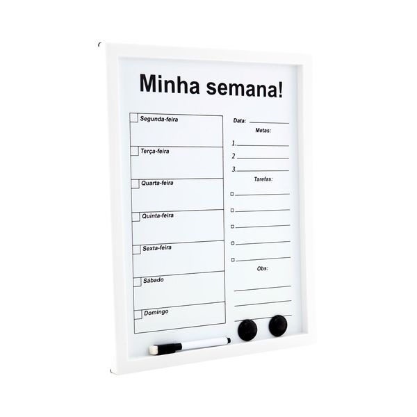 Quadro Magnético Branco Le Planejamento Semanal com 2 Ímãs e Marcador 30x40cm