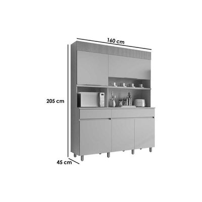 Cozinha Compacta Realeza Com 5 Portas E 2 Gavetas 160cm Carvalho Cinza