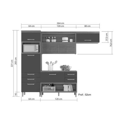 Cozinha Modulada Completa Princesa 3 Peças 1 Aéreo + Balcão + 1 Paneleiro C6p60 Freijó Off White