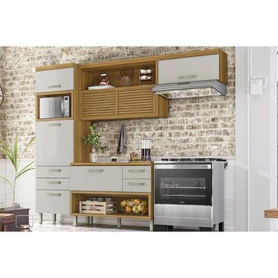 Cozinha Modulada Completa Princesa 3 Peças 1 Aéreo + Balcão + 1 Paneleiro C6p60 Freijó Off White