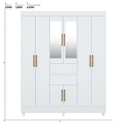 Kit Guarda Roupa Casal Com Espelho 8 Portas Munique Cômoda Astral Branco