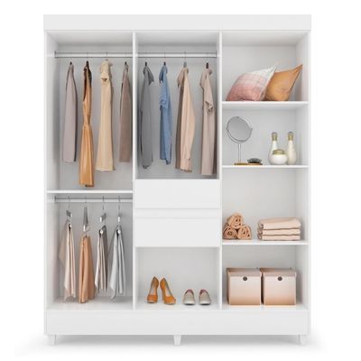 Kit Guarda Roupa Casal Com Espelho 8 Portas Munique Cômoda Astral Branco