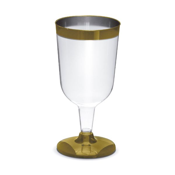 Taça para Vinho Silver Plastic 210ml Dourada com 4 Unidades