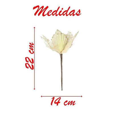 Kit 2 Flores Com Cabo Artificial Decoração De Natal Com Glitter 22cm