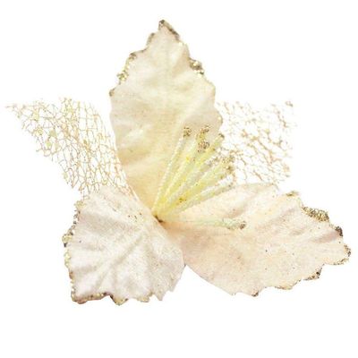 Kit 2 Flores Com Cabo Artificial Decoração De Natal Com Glitter 22cm