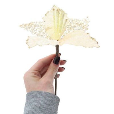 Kit 2 Flores Com Cabo Artificial Decoração De Natal Com Glitter 22cm