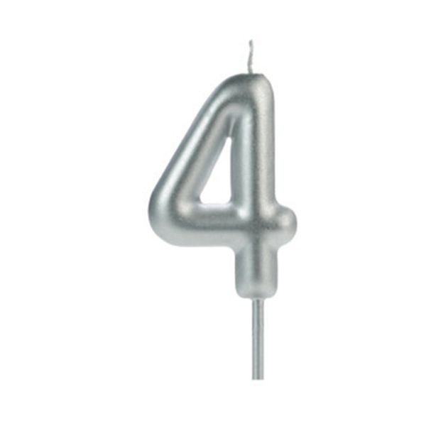 Vela de Aniversário Big Silver Número 4 Prata
