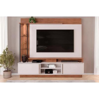 Estante P- Sala Até 70 Polegadas Martino C- Prateleira Nichos E Rodapé 200x185cm Freijó-off White - Dj Móveis