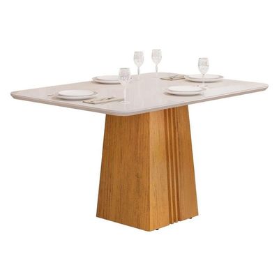 Cozinha Completa Italia Tampo Madeirado Com Vidro 120x90cm E 4 Cadeiras Julia Cedro Off White Suede Kraft