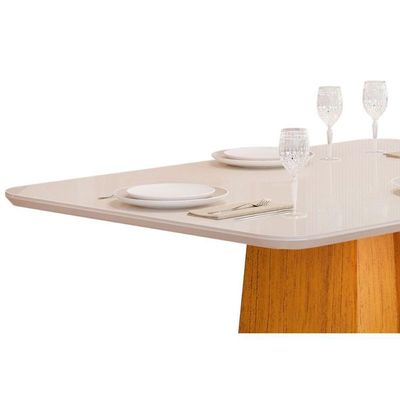 Cozinha Completa Italia Tampo Madeirado Com Vidro 120x90cm E 4 Cadeiras Julia Cedro Off White Suede Kraft