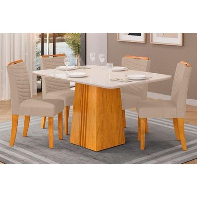 Cozinha Completa Italia Tampo Madeirado Com Vidro 120x90cm E 4 Cadeiras Julia Cedro Off White Suede Kraft