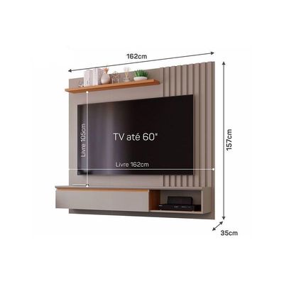 Painel Quarto P- Tv Até 60 Pol Panamá Plus Ripado C- 1 Porta E Nicho 162x157cm Off White-nature - Permóbili
