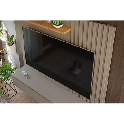 Painel Quarto P- Tv Até 60 Pol Panamá Plus Ripado C- 1 Porta E Nicho 162x157cm Off White-nature - Permóbili