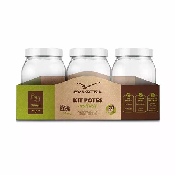 Conjunto de Potes para Mantimentos Invicta Liso 3 Peças 750ml Branco Conjunto de Potes para Mantimentos Invicta Liso 3 Peças 750ml Branco