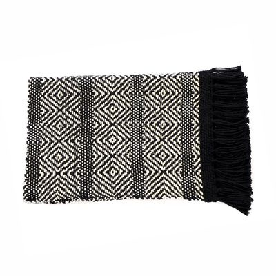Tapete Artesanal Le Boho 40x60cm Preto Cru 100% Algodão