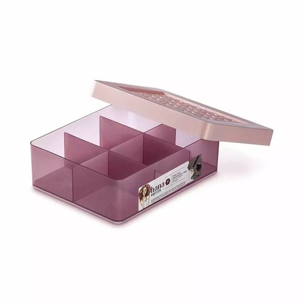 Caixa Organizadora Ordene em Plástico Rosa para Joias com Divisórias 20x15,5x6,2cm