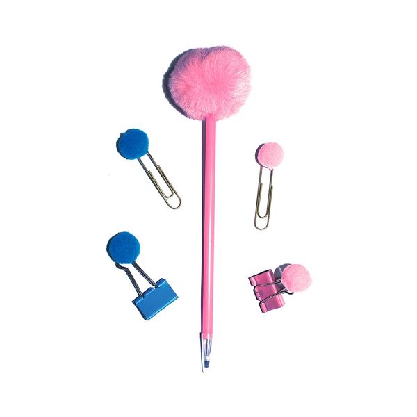 Kit Gift Le Office Pompom 1 Caneta Fine Line, 2 Binders Clips 25mm e 2 Clips 50mm