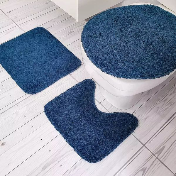 Jogo de Tapetes para Banheiro Tapetes Junior Color Pop em Algodão Azul Antiderrapante 3 Peças