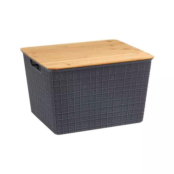 Caixa Organizadora Oikos com Tampa de Bambu 18l Cinza Caixa Organizadora Oikos com Tampa de Bambu 18l Cinza