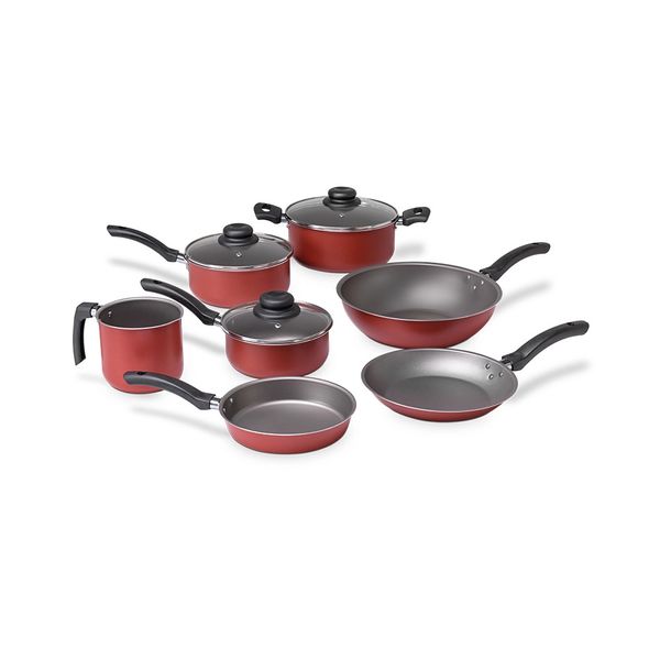 Conjunto de Panelas Aurora Antiaderente com 7 Peças Vermelho - Le Casa por Brinox Conjunto de Panelas Aurora Antiaderente com 7 Peças Vermelho - Le Casa por Brinox